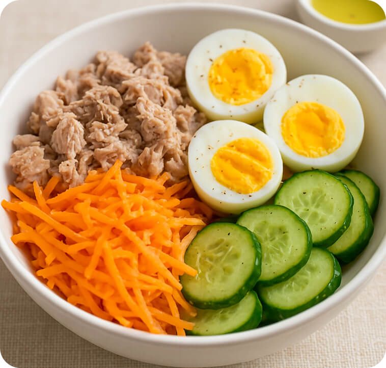 Imagen de Bowl de atún, huevo y vegetales crocantes