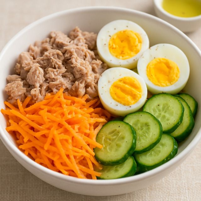 Imagen de Bowl de atún, huevo y vegetales crocantes