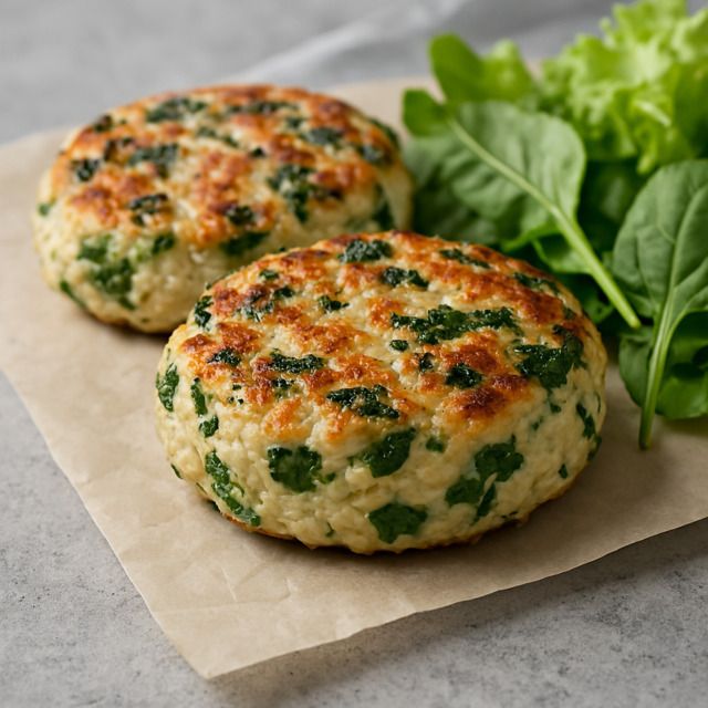 Imagen de Hamburguesas de pollo y espinaca al horno